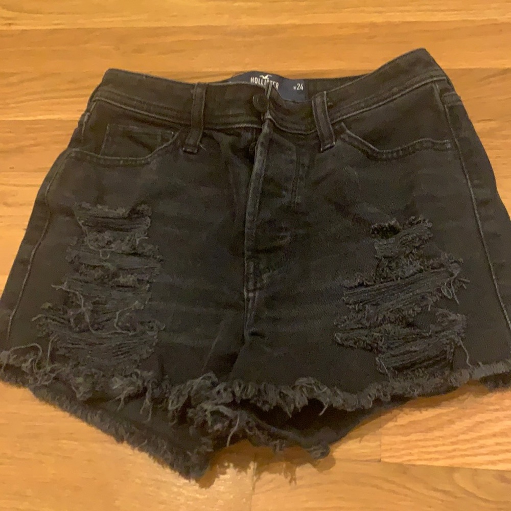 Hollister black ripped jeans shorts